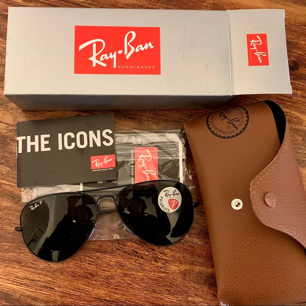 NIB Black Polarized Ray-ban Aviator in Large Frame